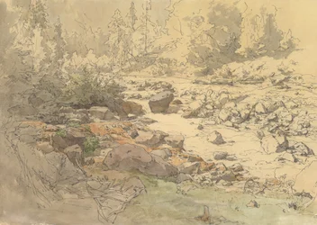 Landschaft mit Felsen in einem Fluss nahe Kronau