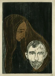 Männerkopf in Frauenhaar