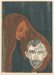 Männerkopf im Haar einer Frau