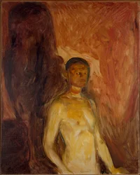 Selbstporträt in der Hölle, 1895, ungefähr. Maße: 81,5 x 65,5 cm. Oslo, Kommunes Kunstsamlinger, Munch-Museet