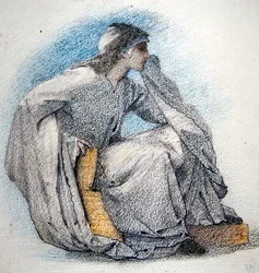 Studie einer bekleideten, sitzenden Figur, ca. 1866