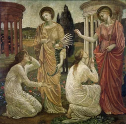 Cupid und Psyche - Palace Green Wandgemälde - Psyche an den Schreinen von Juno und Ceres, 1881