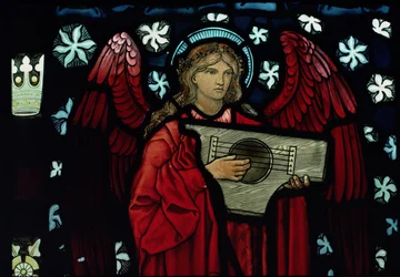 Detail des Engelmusikers, hergestellt von William Morris und Co., 1882 (Detail)