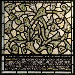 Widmung an Alfred Baldwin aus dem Joshua-Fenster (1902-1914)