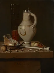 Stillleben mit Rauchutensilien und Bierkrug, 1664