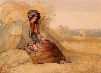 Eine junge Frau, die sich in einem Kornfeld ausruht