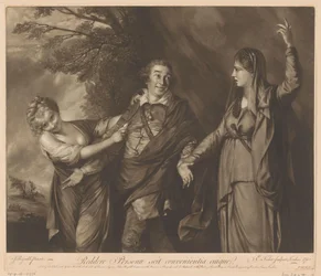 Porträt von David Garrick zwischen Komödie und Tragödie