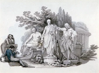 Zwei Jugendliche betrachten Statuen von Demosthenes, Cicero und Pitt