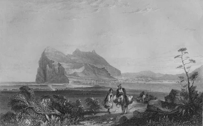 Gibraltar. Vom unteren Signalturm am Fuße des Stuhls der Königin von Spanien, 1840