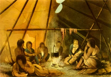 Innenansicht eines Cree-Indianerzeltes, 1820, 1946