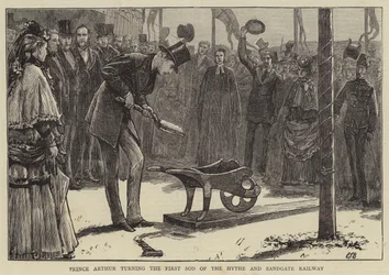 Prinz Arthur legt den ersten Spatenstich der Hythe und Sandgate Railway