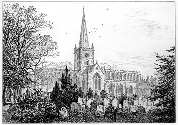 Stratford-Kirche von Norden gesehen, Stratford-upon-Avon, Warwickshire, 1885