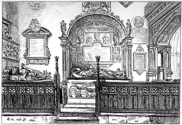 Die Bank in der Clopton-Kirche, Stratford-upon-Avon, Warwickshire