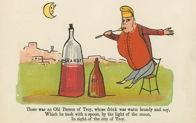 Es war eine alte Person aus Troja, deren Getränk warmer Brandy und Soja war, aus 
