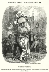 Punch-Karikatur: Wilkie Collins, englischer Romanautor, Dramatiker und Kurzgeschichtenschreiber (Gravur)