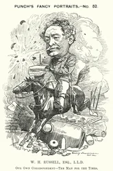 Karikatur: William Howard Russell, irischer Journalist und Kriegsberichterstatter (Gravur)