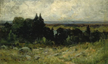 Ohne Titel (Landschaft, Felder mit Felsen und Bäumen)