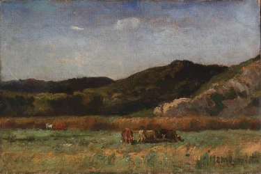 Ohne Titel (Landschaft mit grasenden Kühen, Hügel)