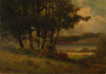 Ohne Titel (Landschaft mit Kühen, die am Fluss grasen)
