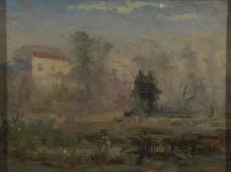 Ohne Titel (Landschaft mit Haus im Hintergrund)