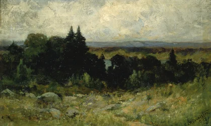Unbetitelte Landschaft, Felder mit Felsen und Bäumen, 1893