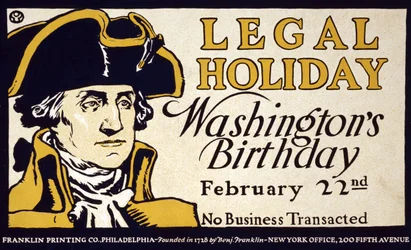 Gesetzlicher Feiertag, Washingtons Geburtstag, 22. Februar; keine Geschäfte getätigt, veröffentlicht in den 1890er Jahren