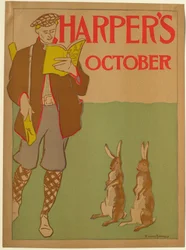 Mann mit Gewehr und zwei Kaninchen, Oktober Harper
