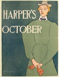 Frau in einem grünen Kleid, Oktober-Ausgabe von Harper