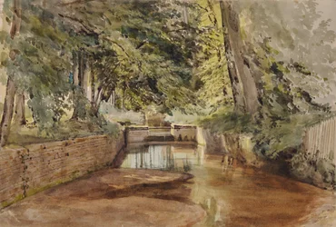 Flussszene mit halb trockenem Flussbett