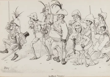 Dan Leons Leichte Kavallerie, einschließlich Karikaturen von Henry Irving, Beerbohm Tree, R.B., W.S. Penley, Forbes Robertson und E.P., für Punch, November 1902