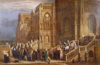 Eine Prozession von Pilgern vor St. Mary Redcliffe, ca. 1825-30