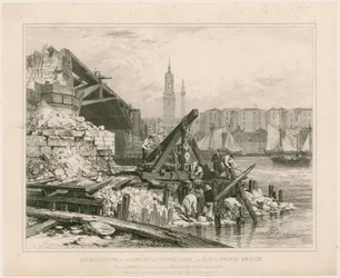 Abriss eines Teils der Alten London Bridge, März 1832
