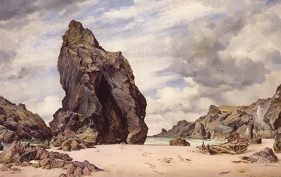 Steeple Rock, Kynance Cove, Lizard, Cornwall, Niedrigwasser, 1873