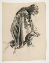 Figurenstudie für Sir Lancelot und Sir Bors rüsten Galahad mit seinen Sporen aus, aus Die Suche nach dem Heiligen Gral (zweite von fünfzehn Gemälden für die Boston Public Library, abgeschlossen 1901)