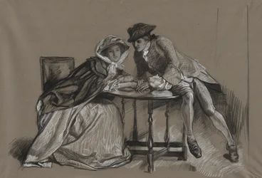 Studie. Dame und Herr im Gespräch über einen Tisch