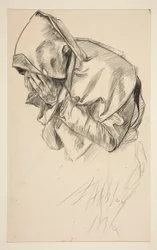 Studie einer weinenden, gewandeten Figur, für die Wandgemälde-Serie Die Suche nach dem Heiligen Gral in der Boston Public Library