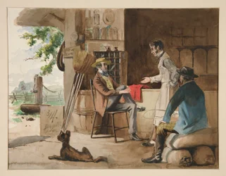 Drei Männer in einem Kurzwarenladen - Dorfladen, Dolbyville