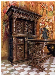 Geschnitzter Eichenarmoire, 1910