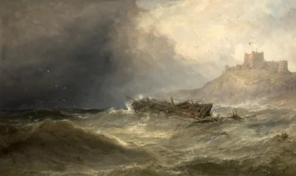Brigg treibt an Land vor Bamborough, Northumberland, 1875