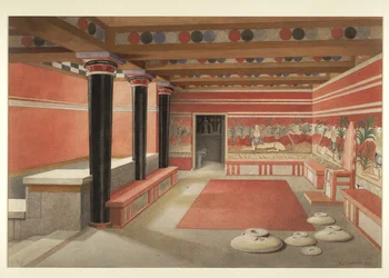 Gemälde des neu gestalteten Thronsaals des Palastes von Knossos