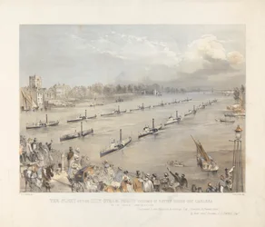 Die Flotte der Stadt-Dampfschiffe in Paradeordnung vor Chalsea bei der jährlichen Londoner Gedenkfeier