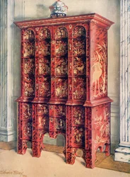 Rote und vergoldete Lack-Doppelkommode