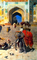 Königlicher Elefant am Tor zur Jami Masjid, Mathura, 19. oder frühes 20. Jahrhundert.