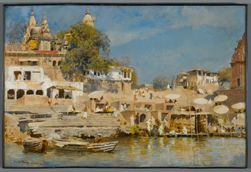 Tempel und Badeghat in Benares