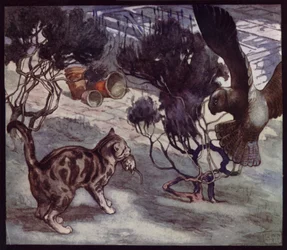 Rivalisierende Mäusejäger, Katzen und Eule