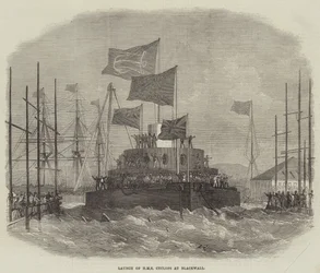 Stapellauf der HMS Cyclops in Blackwall