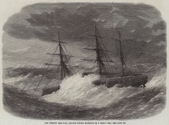 Die türkische Panzerschiff-Fregatte Sultan Mahmoud in schwerer See