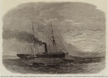 Der Krieg in Amerika, der Bundesdampfer Chesapeake, von Konföderierten ergriffen, landet Besatzung und Passagiere vor Musquash Harbour, Bay of Fundy