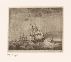 Segelschiffe und ein Raddampfer auf See