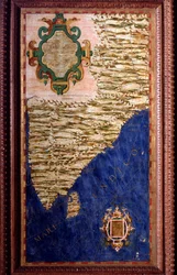 Karte von Indien, angefertigt von Egnazio Danti (1536-1586), italienischem Mathematiker, Kosmografen und Architekten. Um 1567. Florenz, Palazzo Vecchio, Sala del Mappamondo